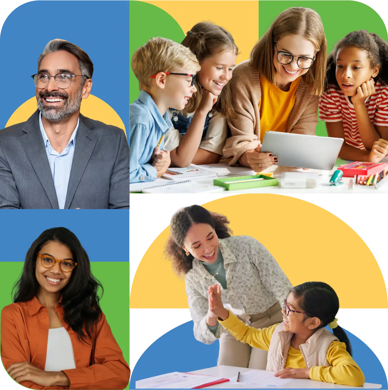 Diverse education professionals collaborating.