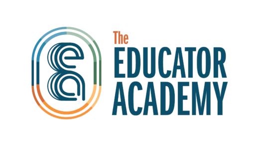 The Educator Academy logo displays a stylized 'e' within a segmented circle and stacked blue