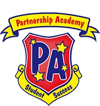 The logo for Partnership Academy features a red shield with blue 'PA' initials, yellow stars, and 'Student Success' on a banner.