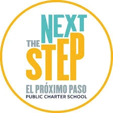 The Next Step Public Charter School logo features its name in English and Spanish within a gold circle.