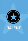 A blue graphic shows a black star icon above the white word TALENT.