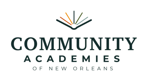 The Community Academies of Law New Orleans logo features a colorful, radiating line graphic. TITLE