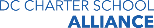 Stylized logo for DC Charter School Alliance with blocky gray and blue lettering.