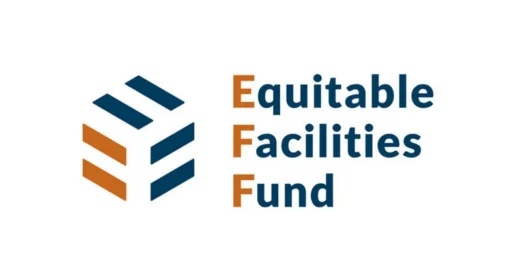 The Equitable Facilities Fund logo features a blue and orange geometric cube next to the organization