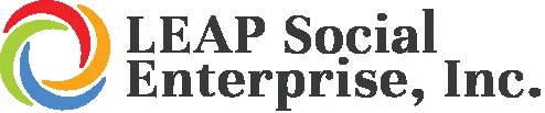Logo for LEAP Social Enterprise, Inc. with a vibrant four-color swirling graphic.