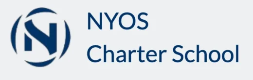 Dark blue NYOS Charter School logo with a stylized 'N' emblem on a light background