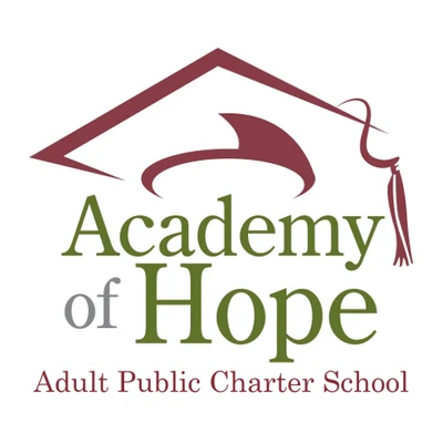 Stylized maroon graduation cap above "Academy of Hope Adult Public Charter School" logo