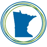 Blue outline of Minnesota within wavy blue and green concentric circles.
