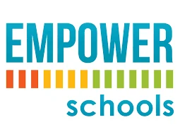 Empower Schools logo featuring teal text and a colorful gradient bar.