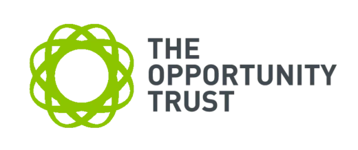 A green circular logo with an intricate design next to the dark gray text "THE OPPORTUNITY TRUST