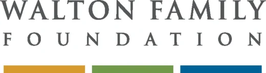 Walton Family Foundation logo in dark gray text with three horizontal colored bars below.