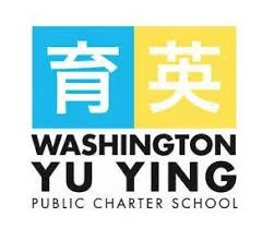 Logo for Washington Yu Ying Public Charter School with Chinese characters in blue and yellow squares.